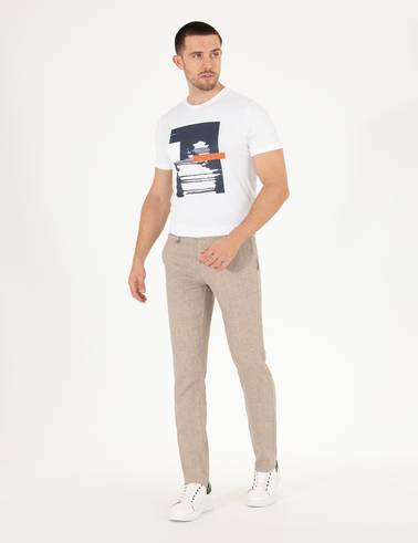 Açık Kahverengi Keten Karışımlı Jogger Kumaş Pantolon