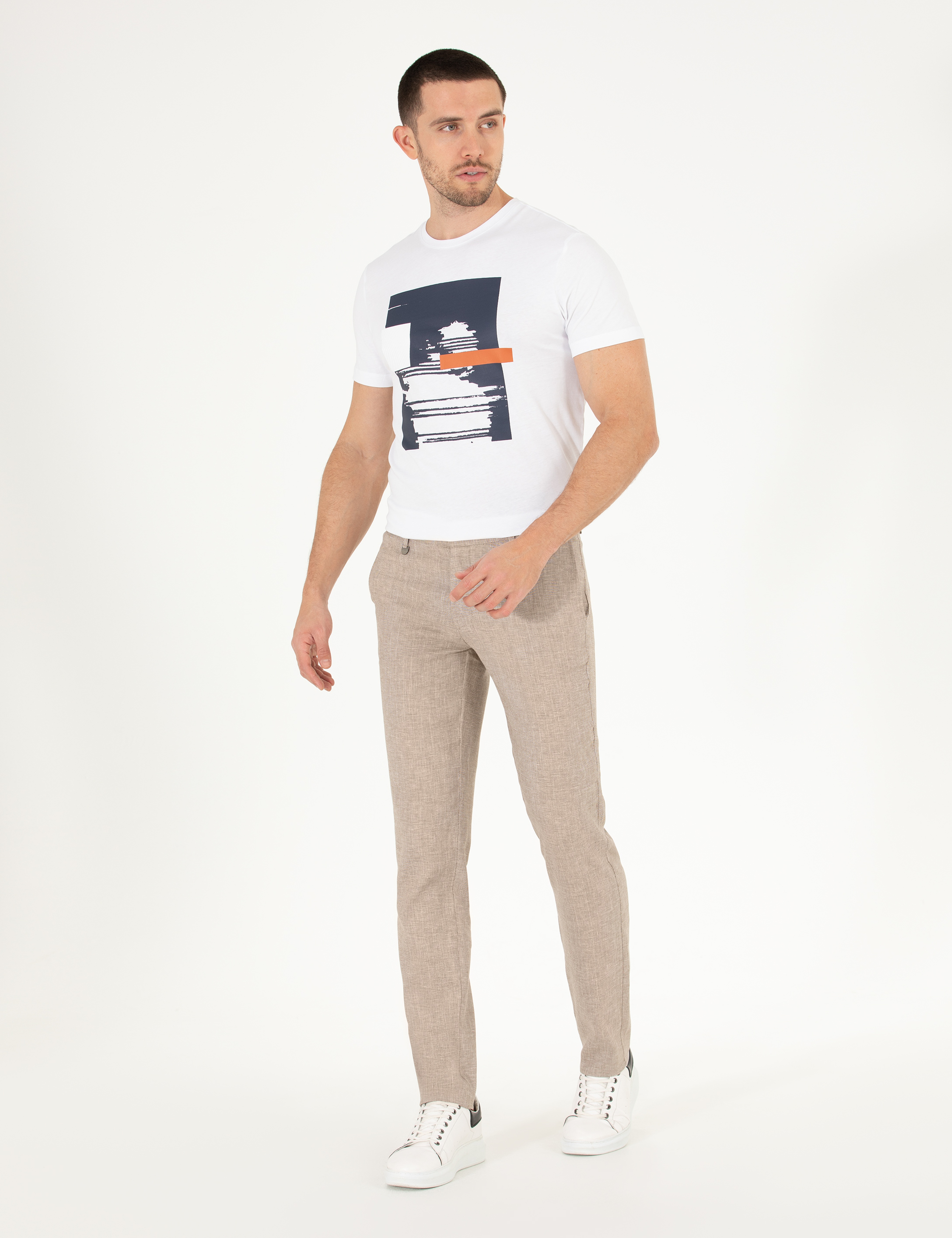 Açık Kahverengi Keten Karışımlı Jogger Kumaş Pantolon - Image 3