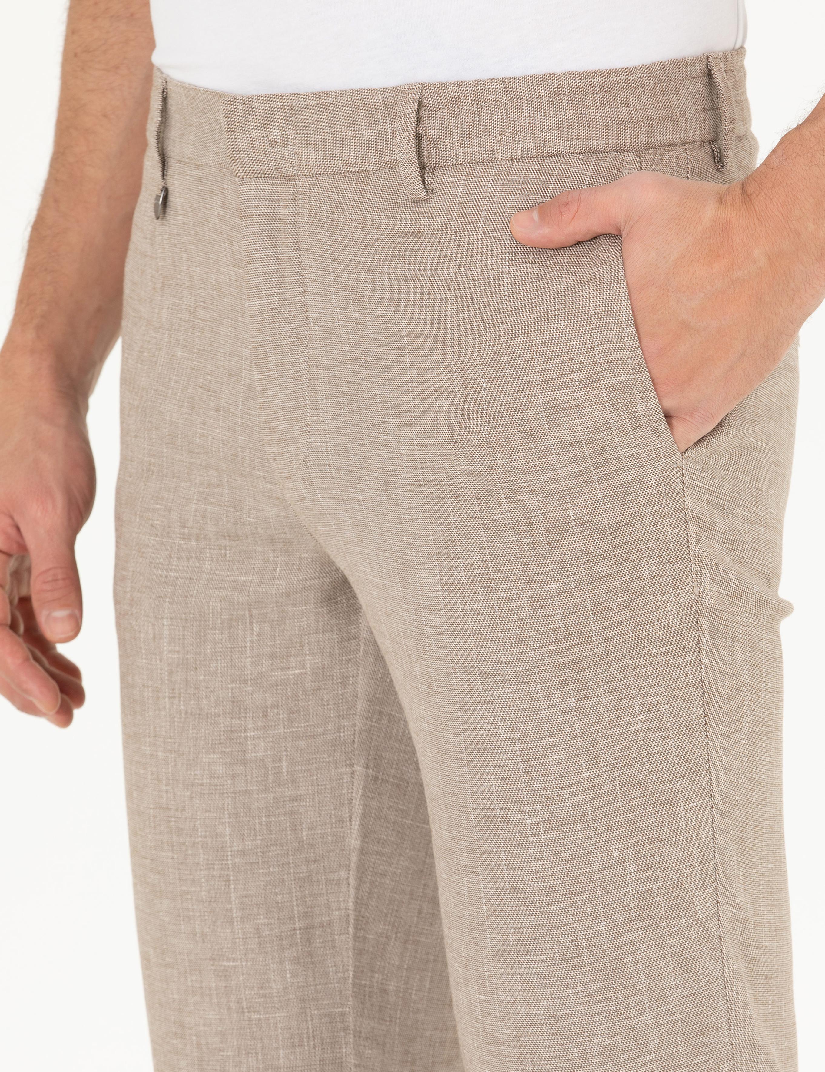 Açık Kahverengi Keten Karışımlı Jogger Kumaş Pantolon