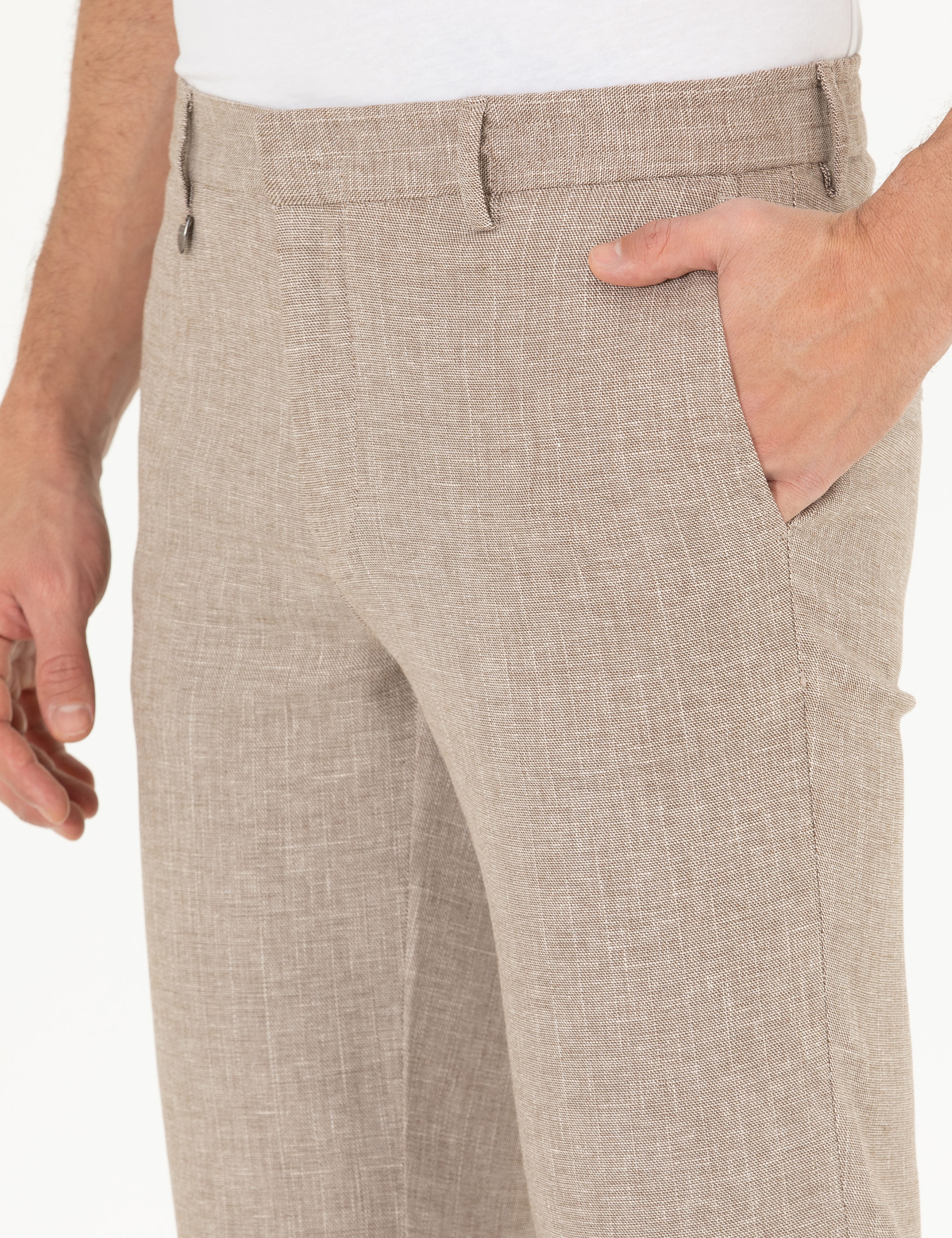 Açık Kahverengi Keten Karışımlı Jogger Kumaş Pantolon - Image 6