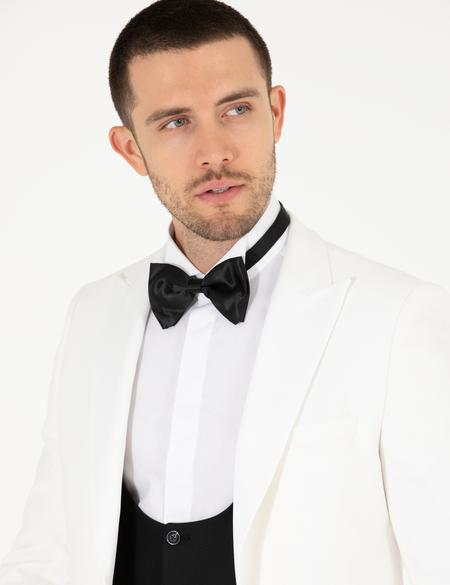 Beyaz Ex. Slim Fit Yelekli Smokin - 50265143014