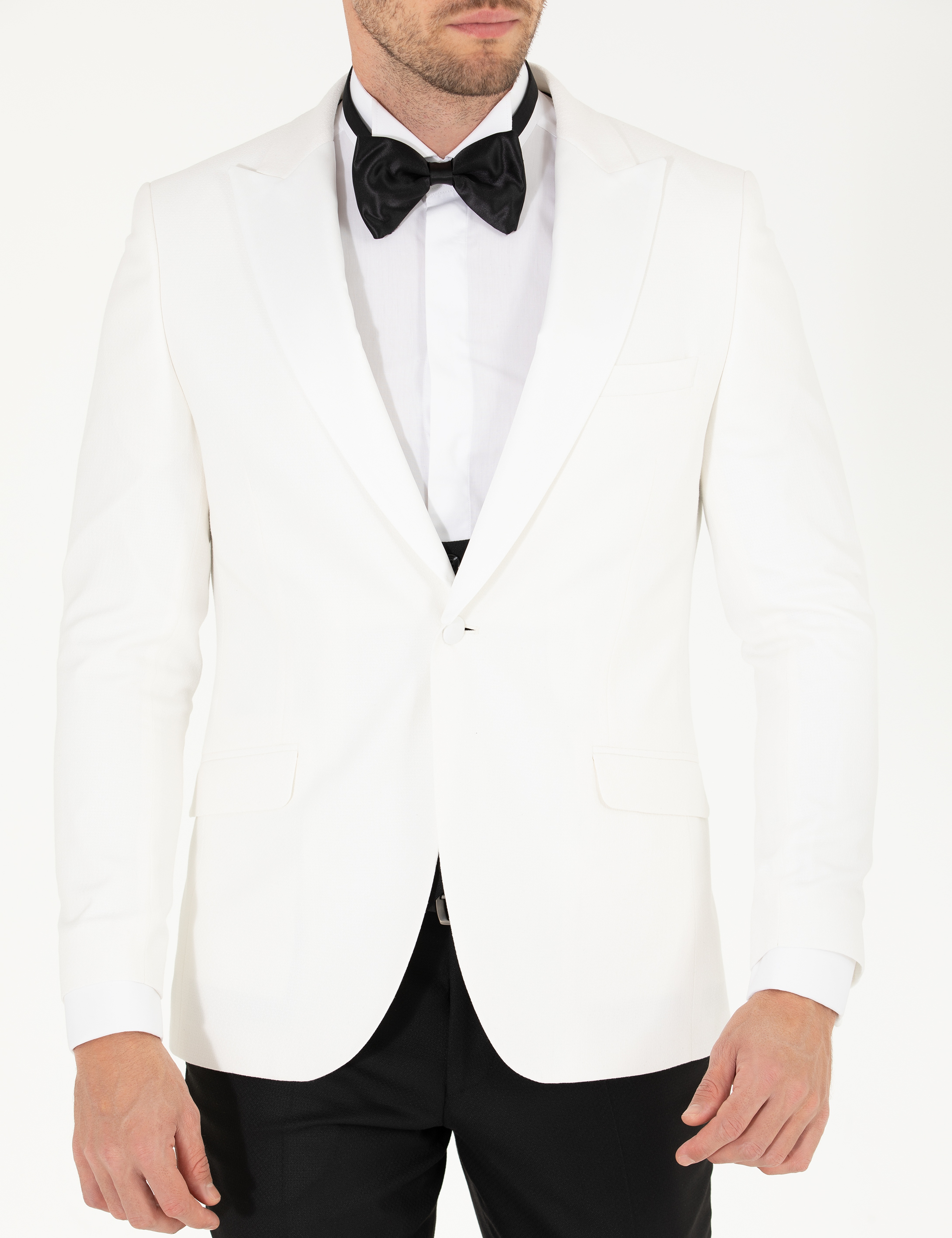 Beyaz Ex. Slim Fit Yelekli Smokin - Image 7