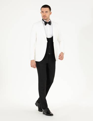 Beyaz Ex. Slim Fit Yelekli Smokin