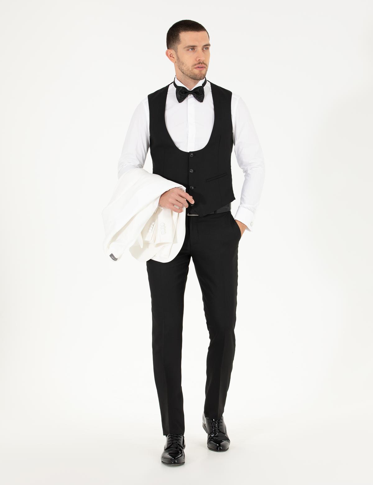 Beyaz Ex. Slim Fit Yelekli Smokin - 50265143014