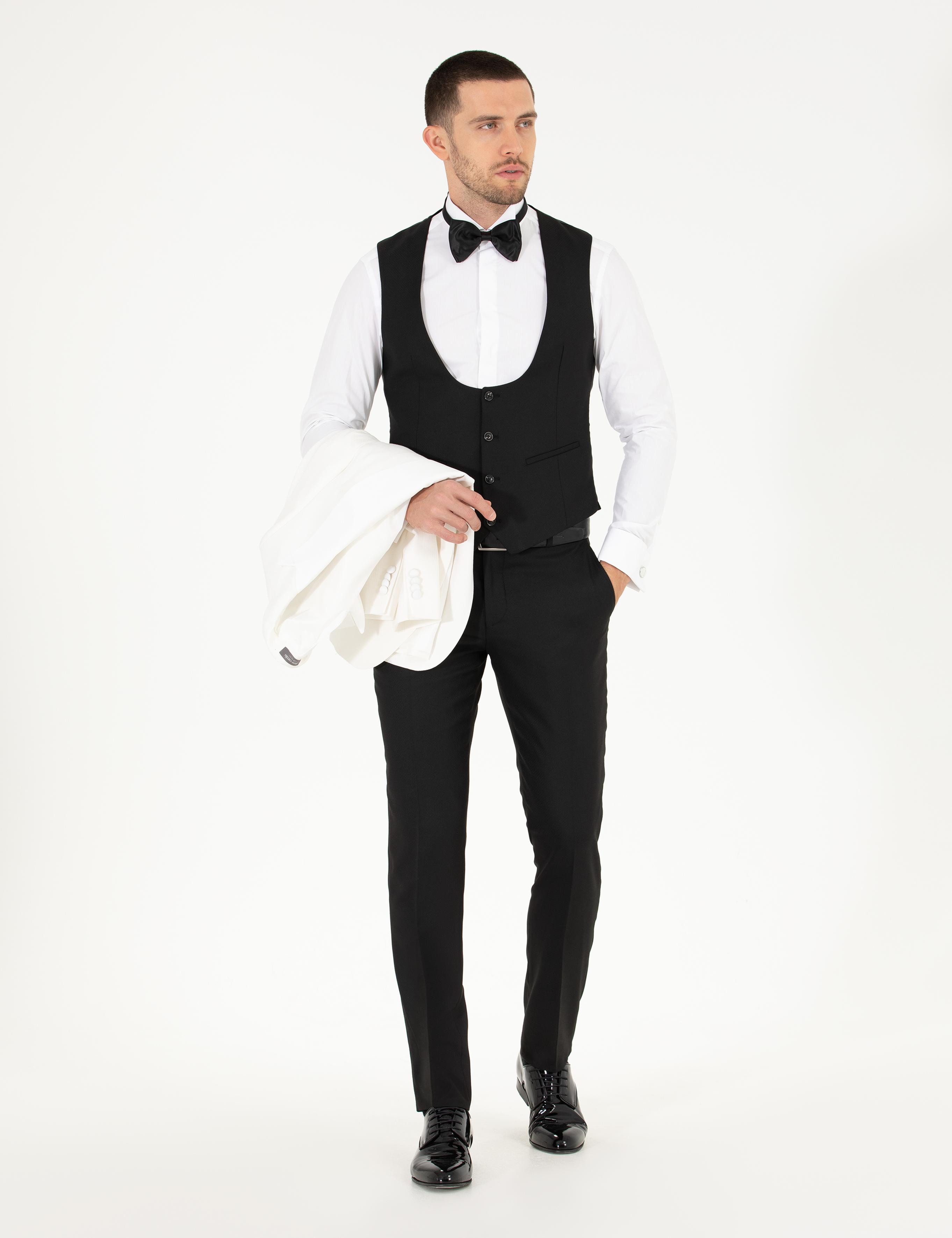 Beyaz Ex. Slim Fit Yelekli Smokin