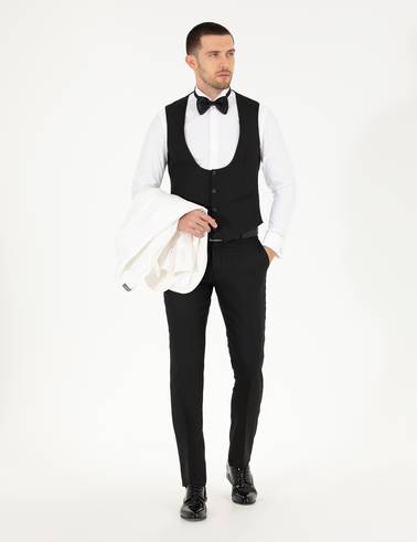 Beyaz Ex. Slim Fit Yelekli Smokin