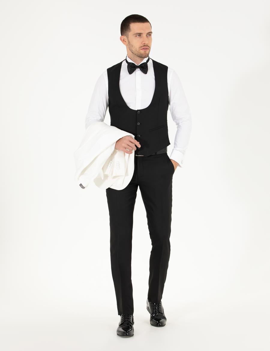 Beyaz Ex. Slim Fit Yelekli Smokin