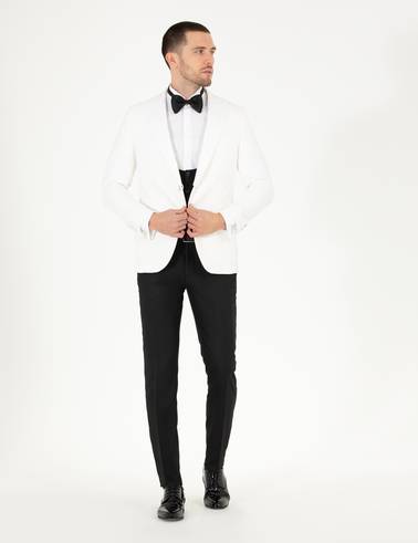 Beyaz Ex. Slim Fit Yelekli Smokin