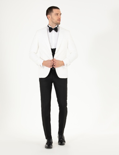 Beyaz Ex. Slim Fit Yelekli Smokin