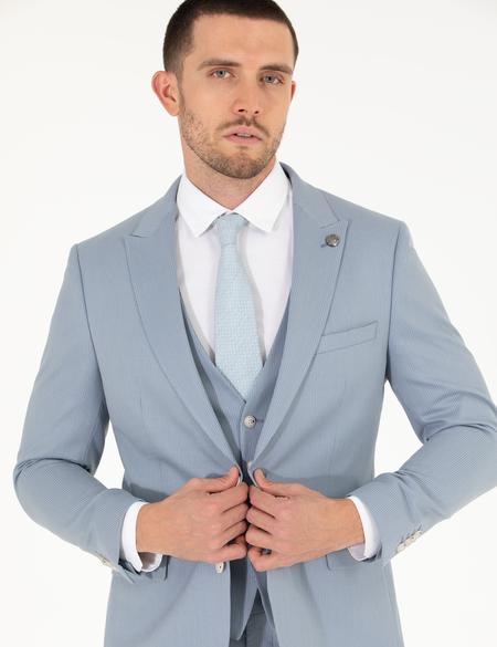 Açık Mavi Ex. Slim Fit Yelekli Takım Elbise - 50266273065