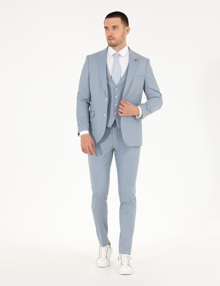 Açık Mavi Ex. Slim Fit Yelekli Takım Elbise - 50266273065
