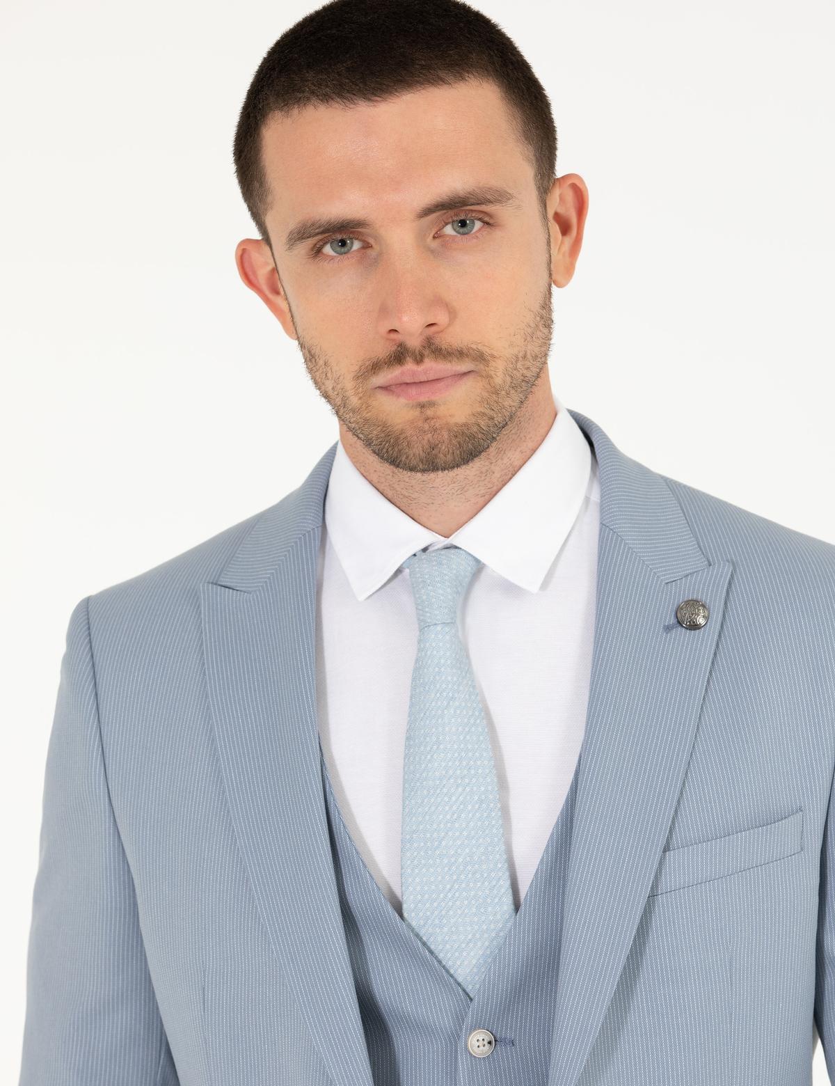 Açık Mavi Ex. Slim Fit Yelekli Takım Elbise - 50266273065