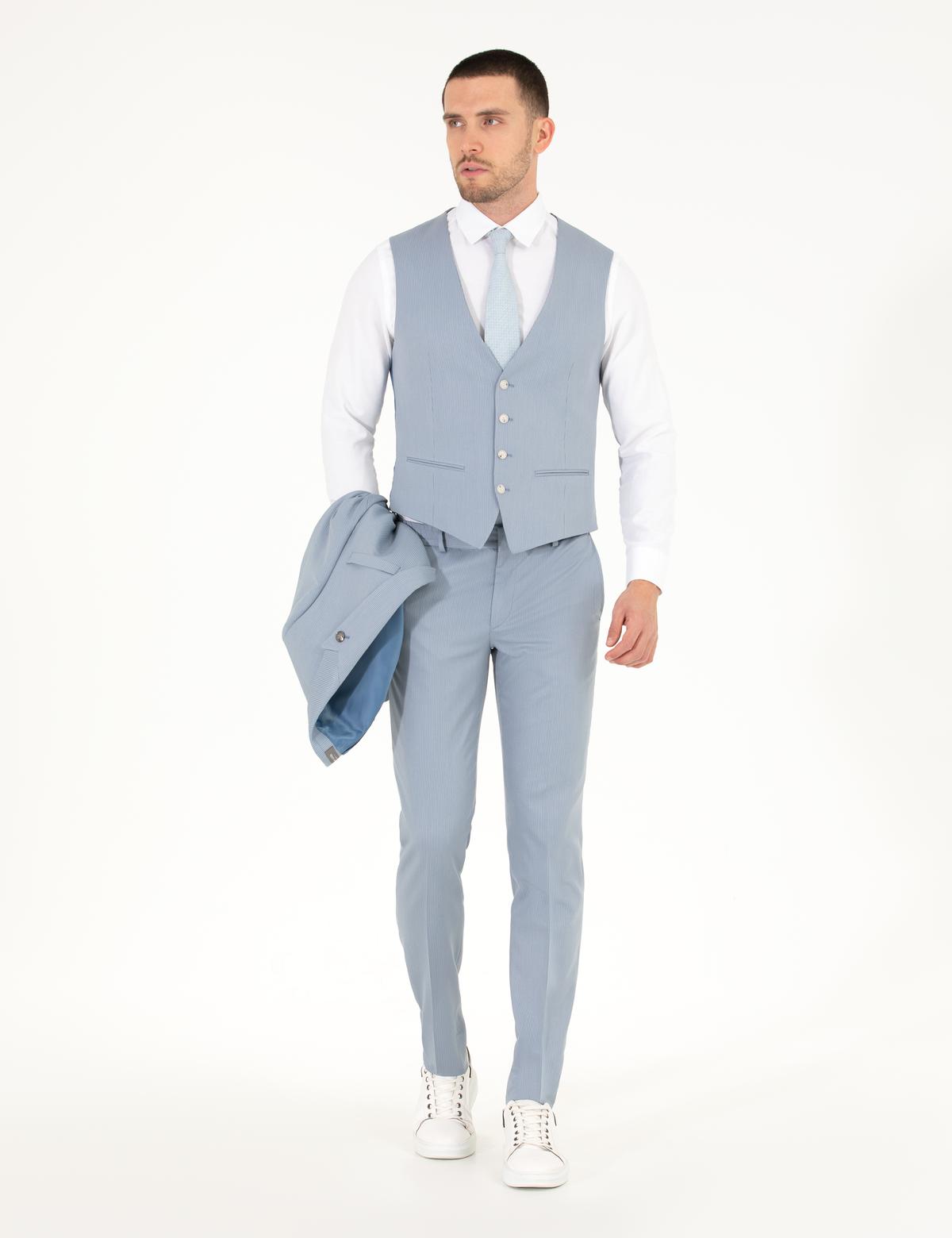 Açık Mavi Ex. Slim Fit Yelekli Takım Elbise - 50266273065