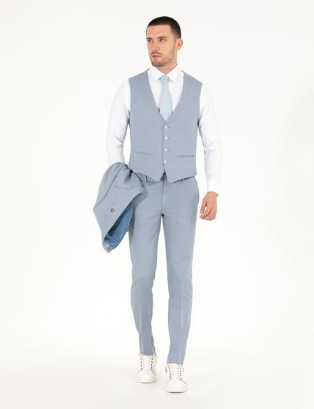 Açık Mavi Ex. Slim Fit Yelekli Takım Elbise - 50266273065