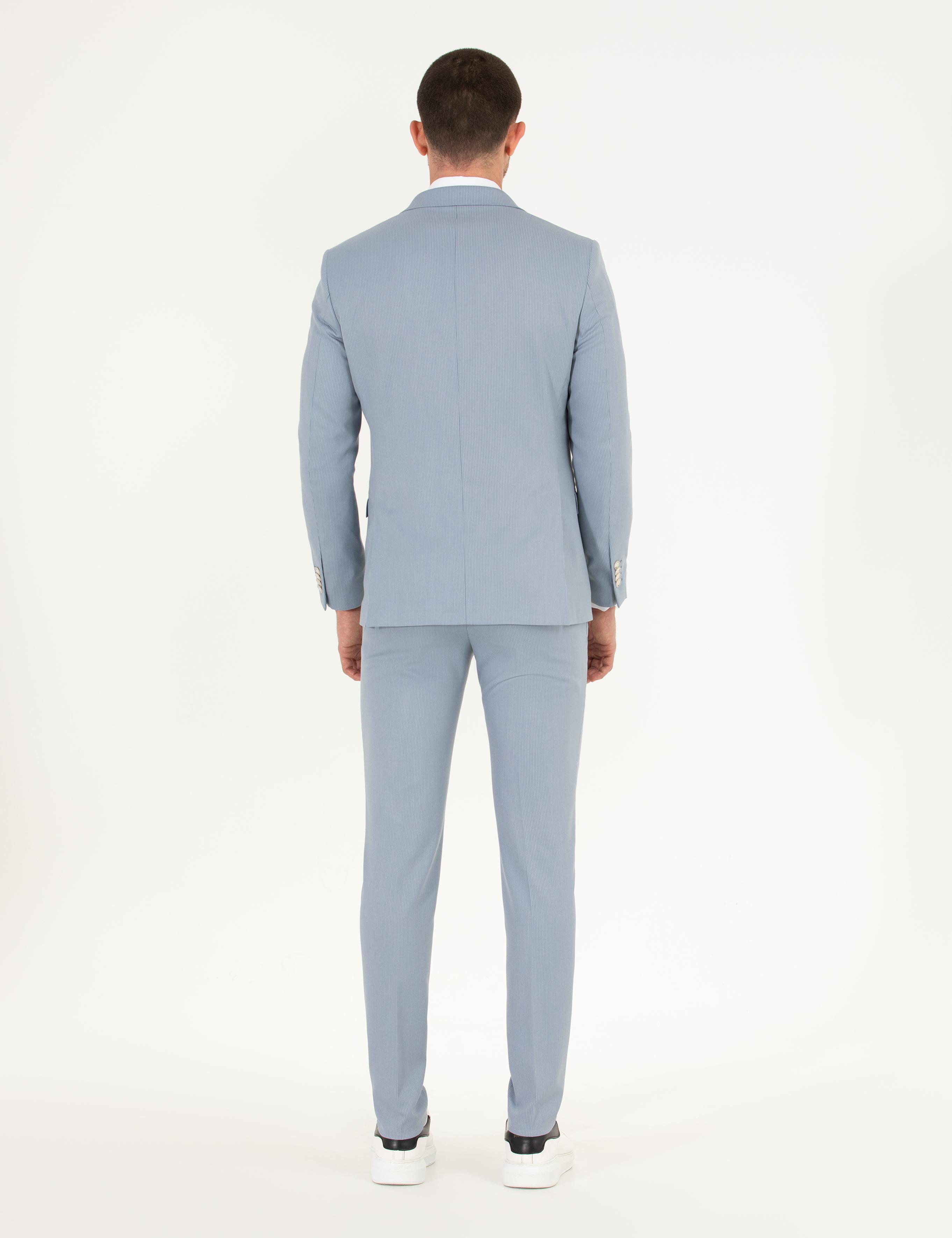 Açık Mavi Ex. Slim Fit Yelekli Takım Elbise