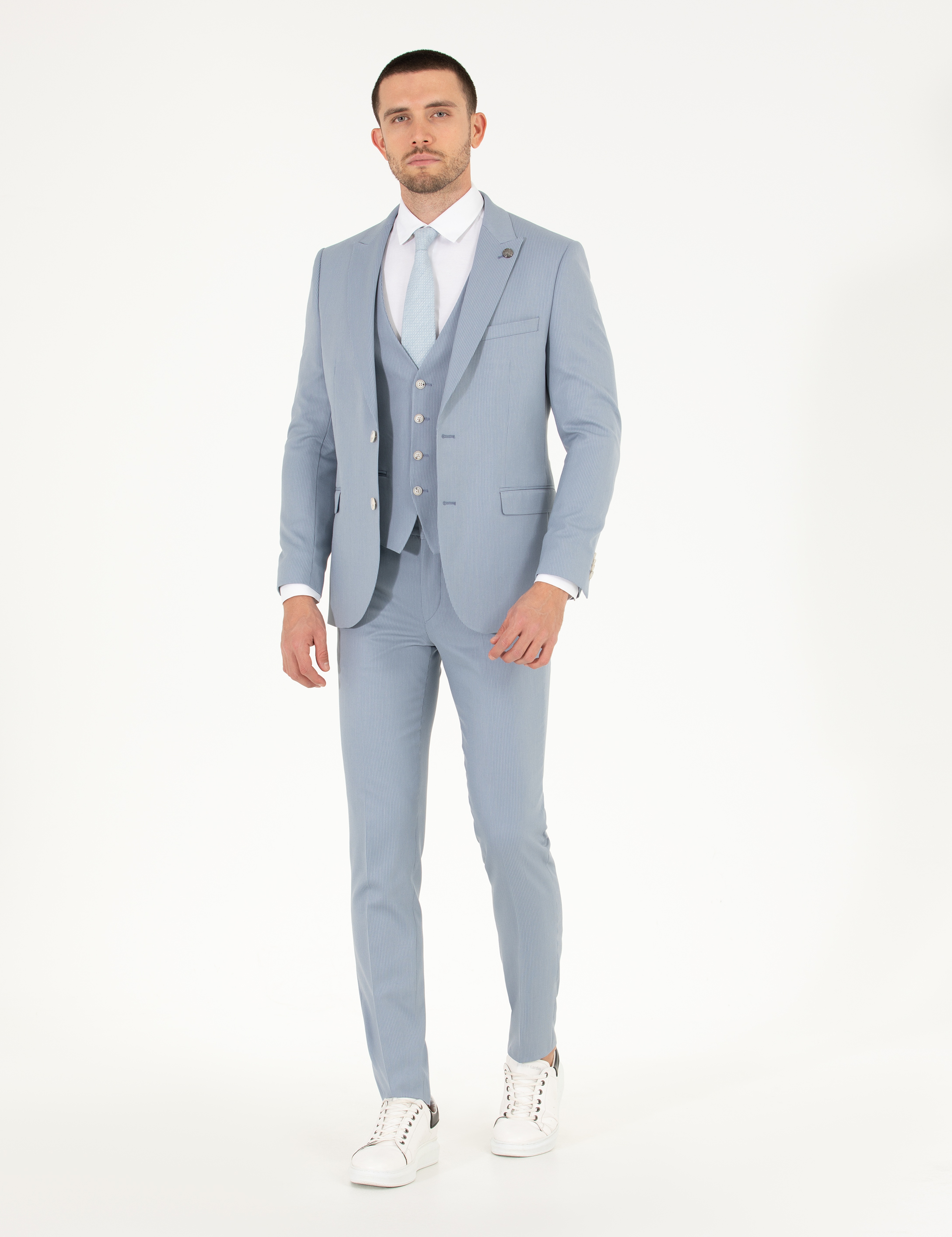 Açık Mavi Ex. Slim Fit Yelekli Takım Elbise - Image 5