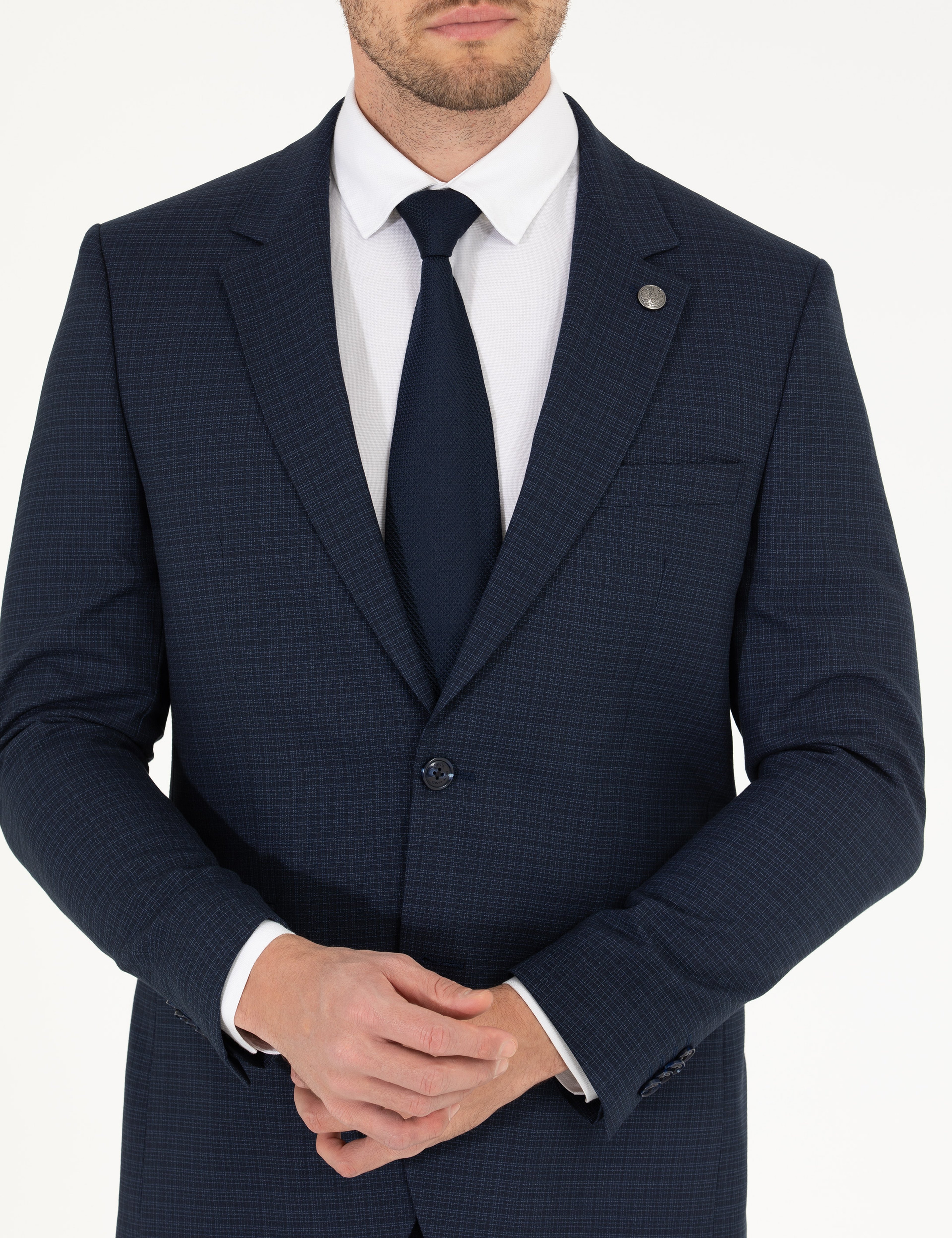 Ekose Lacivert Slim Fit Takım Elbise - Image 6