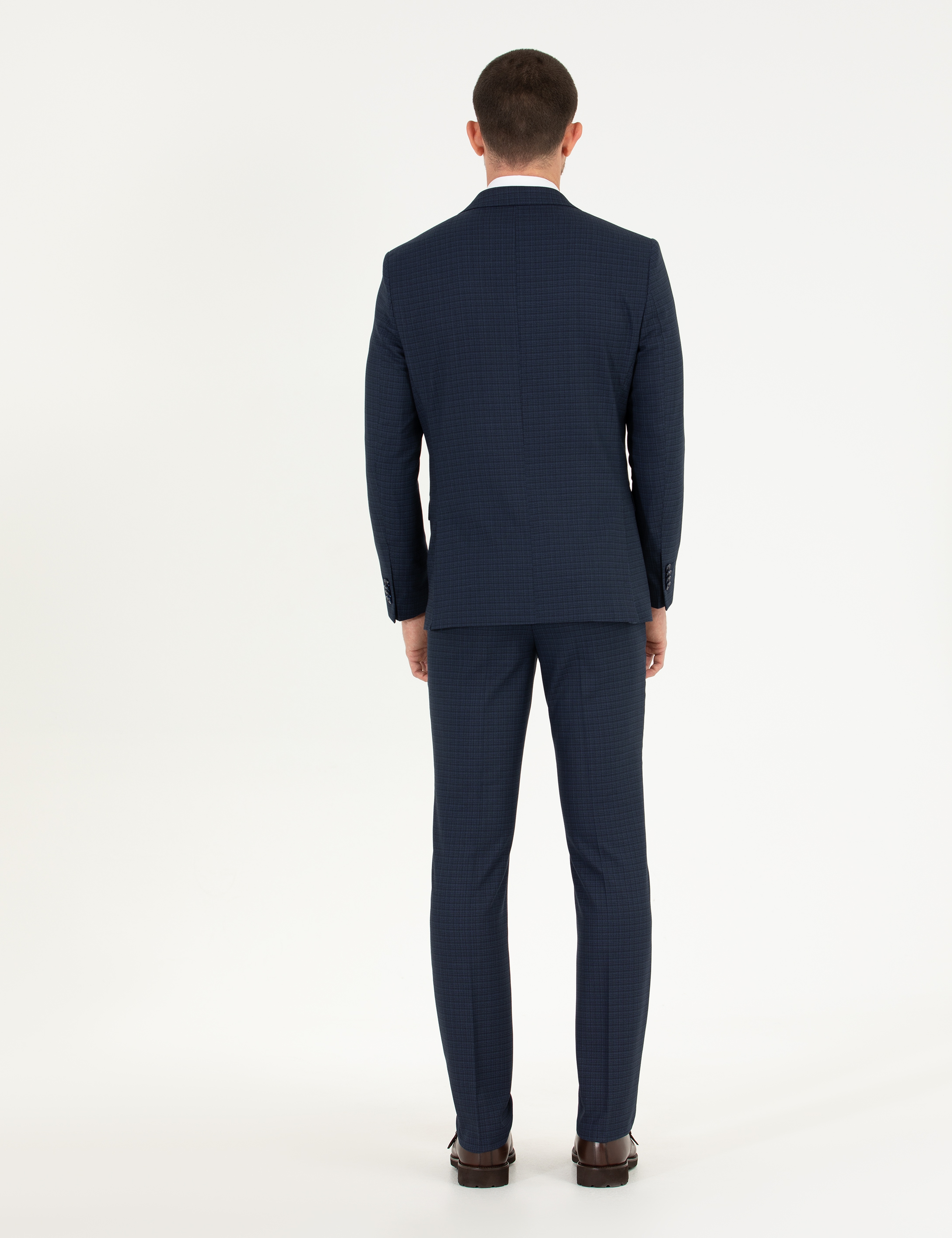 Ekose Lacivert Slim Fit Takım Elbise - Image 5