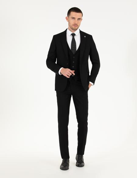 Siyah Ex. Slim Fit Yelekli Takım Elbise - 50268603026