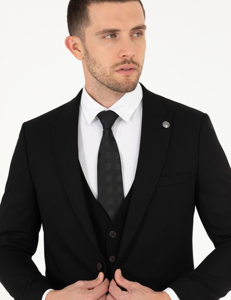 Siyah Ex. Slim Fit Yelekli Takım Elbise - 50268603026