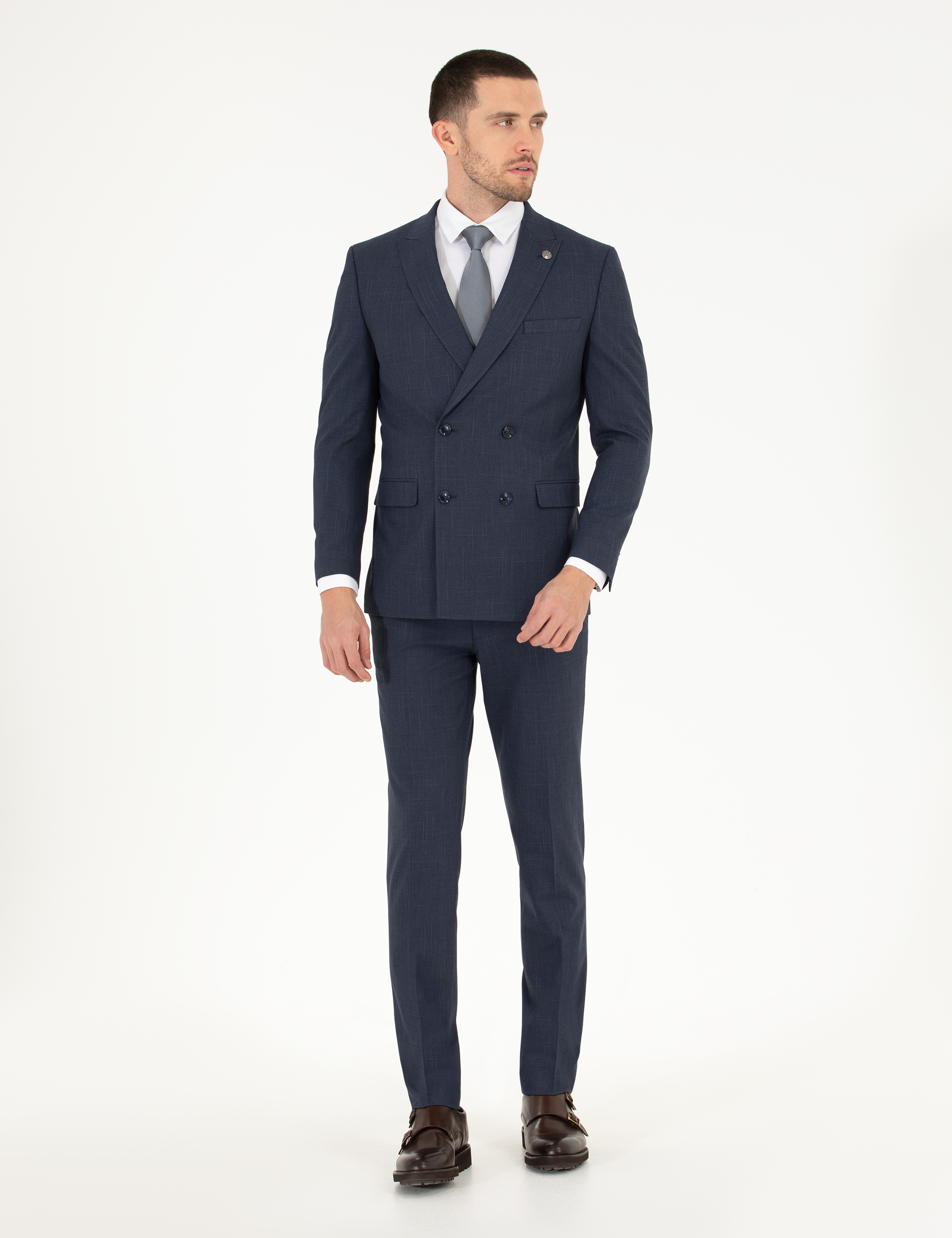 Lacivert Kruvaze Ex. Slim Fit Takım Elbise - Image 1