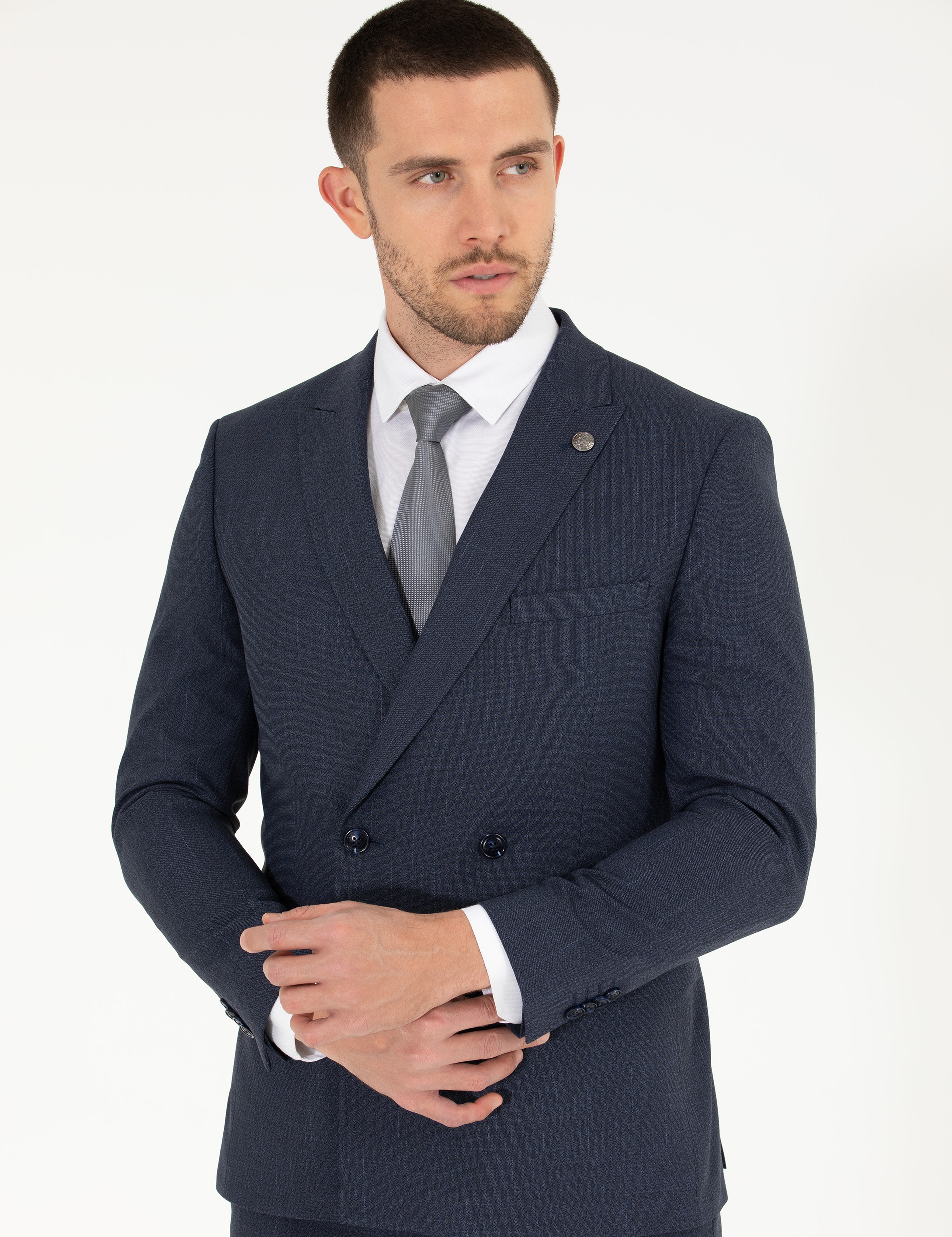 Lacivert Kruvaze Ex. Slim Fit Takım Elbise - Image 3