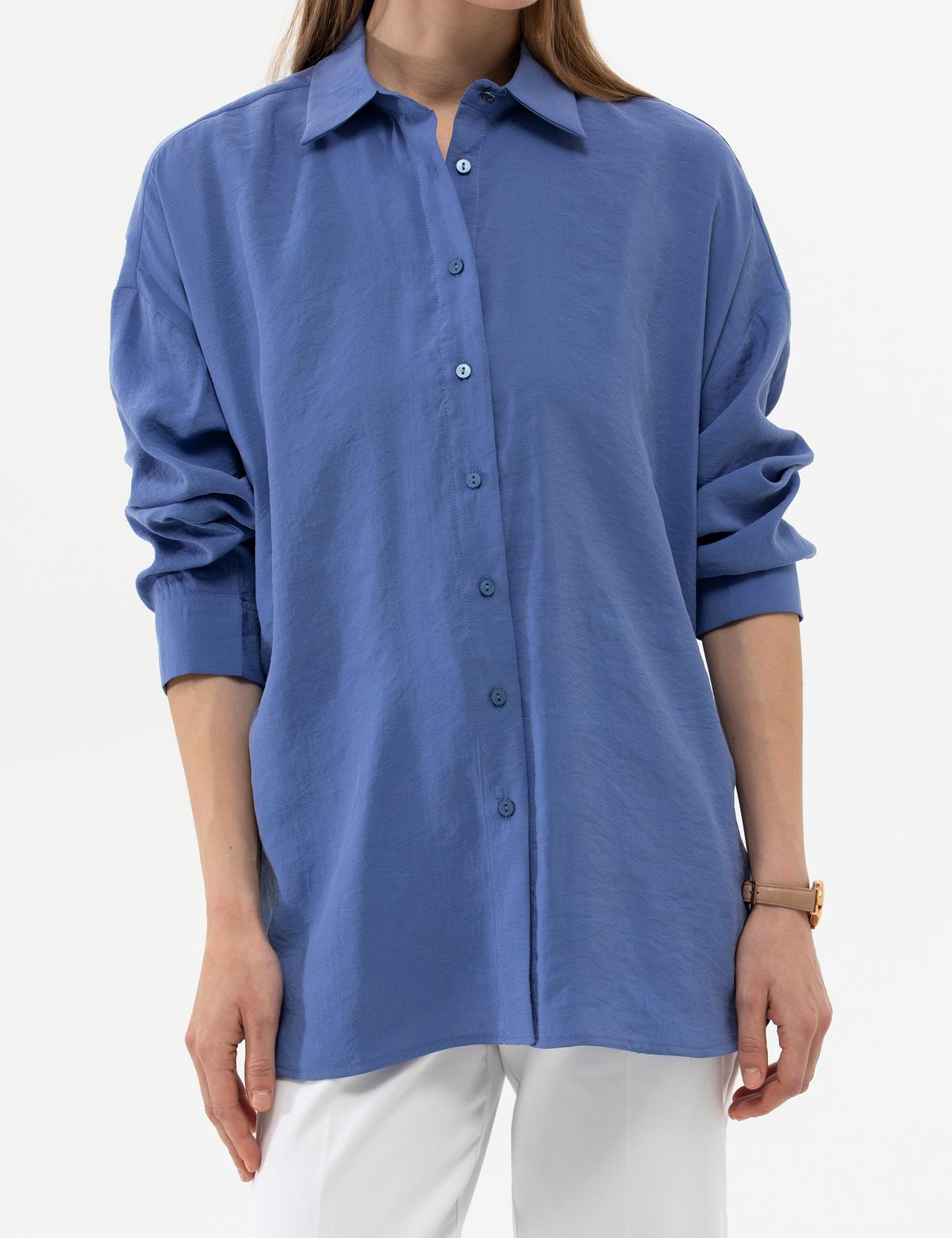 Koyu Mavi Oversize Uzun Kollu Gömlek - 50262537022