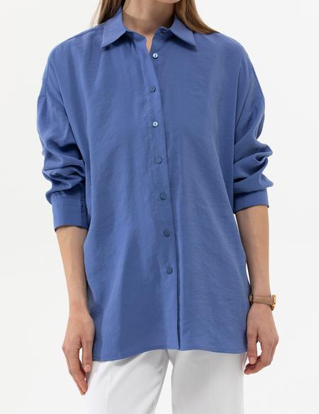 Koyu Mavi Oversize Uzun Kollu Gömlek - 50262537022