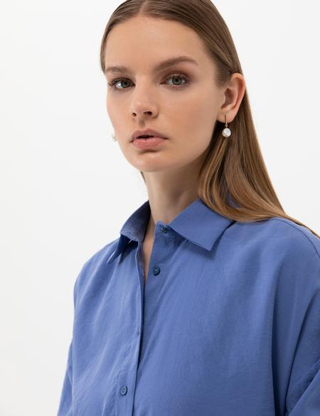 Koyu Mavi Oversize Uzun Kollu Gömlek - 50262537022