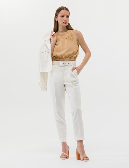 Bej Keten Karışımlı Crop Top Kolsuz Bluz - 50262547031