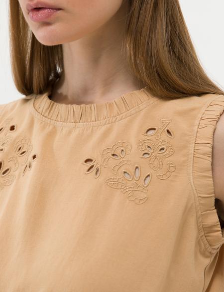 Bej Keten Karışımlı Crop Top Kolsuz Bluz - 50262547031