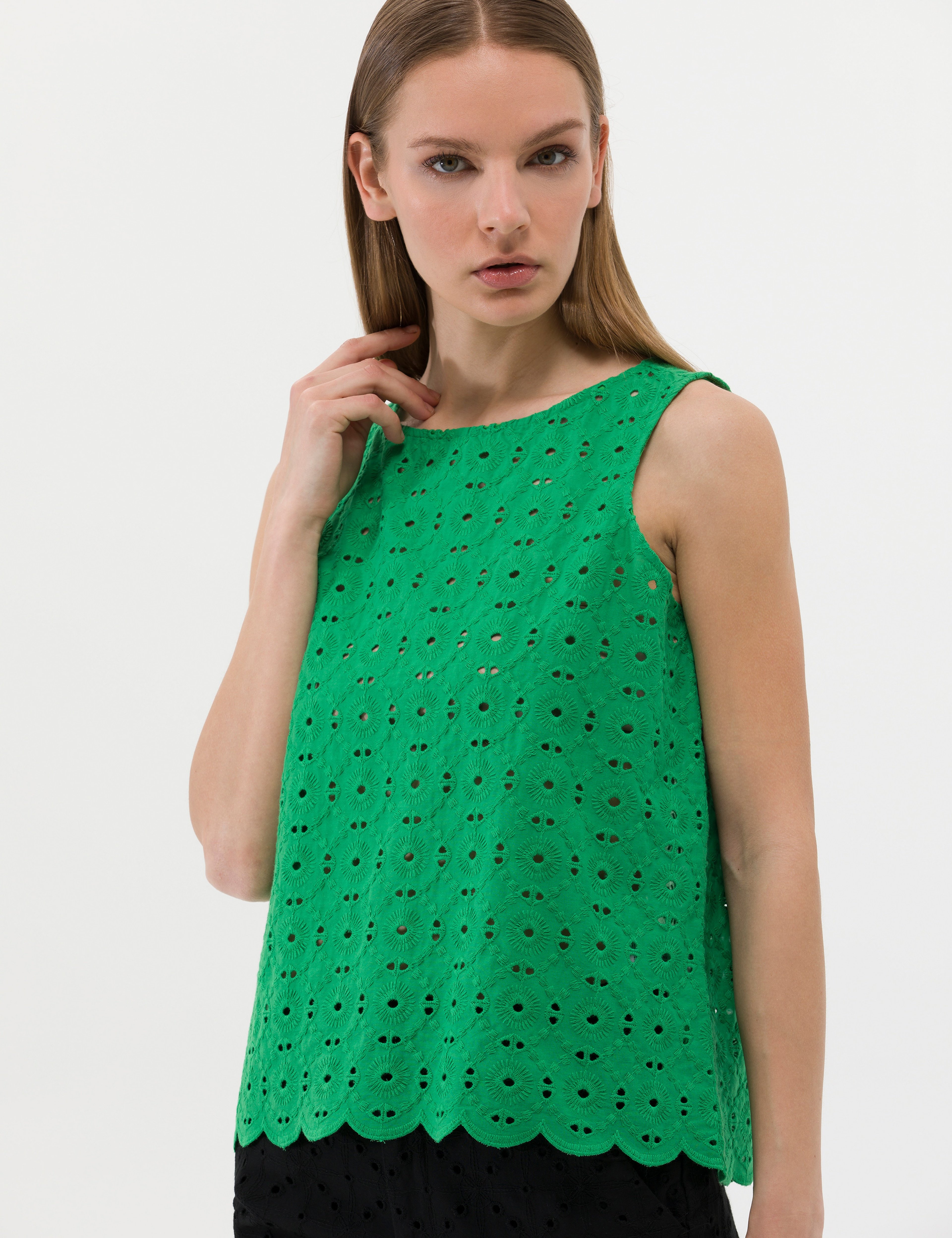 Zümrüt Crop Top Kolsuz Bluz