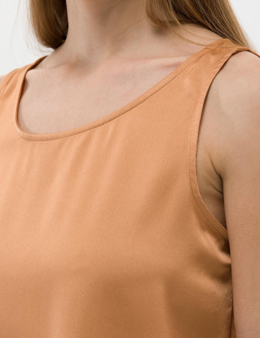 Kahverengi Regular Fit Kolsuz Bluz