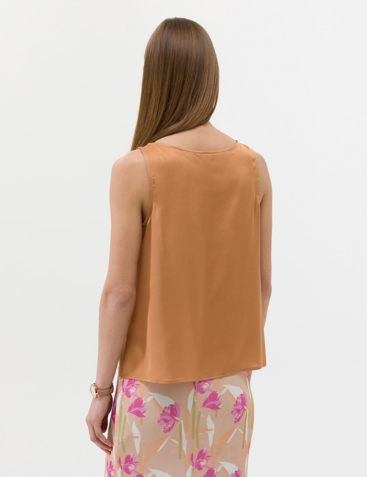 Kahverengi Regular Fit Kolsuz Bluz - 50262567030