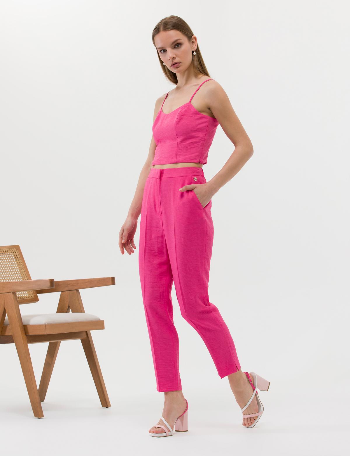 Pembe Crop Top Kolsuz Bluz - 50269351018