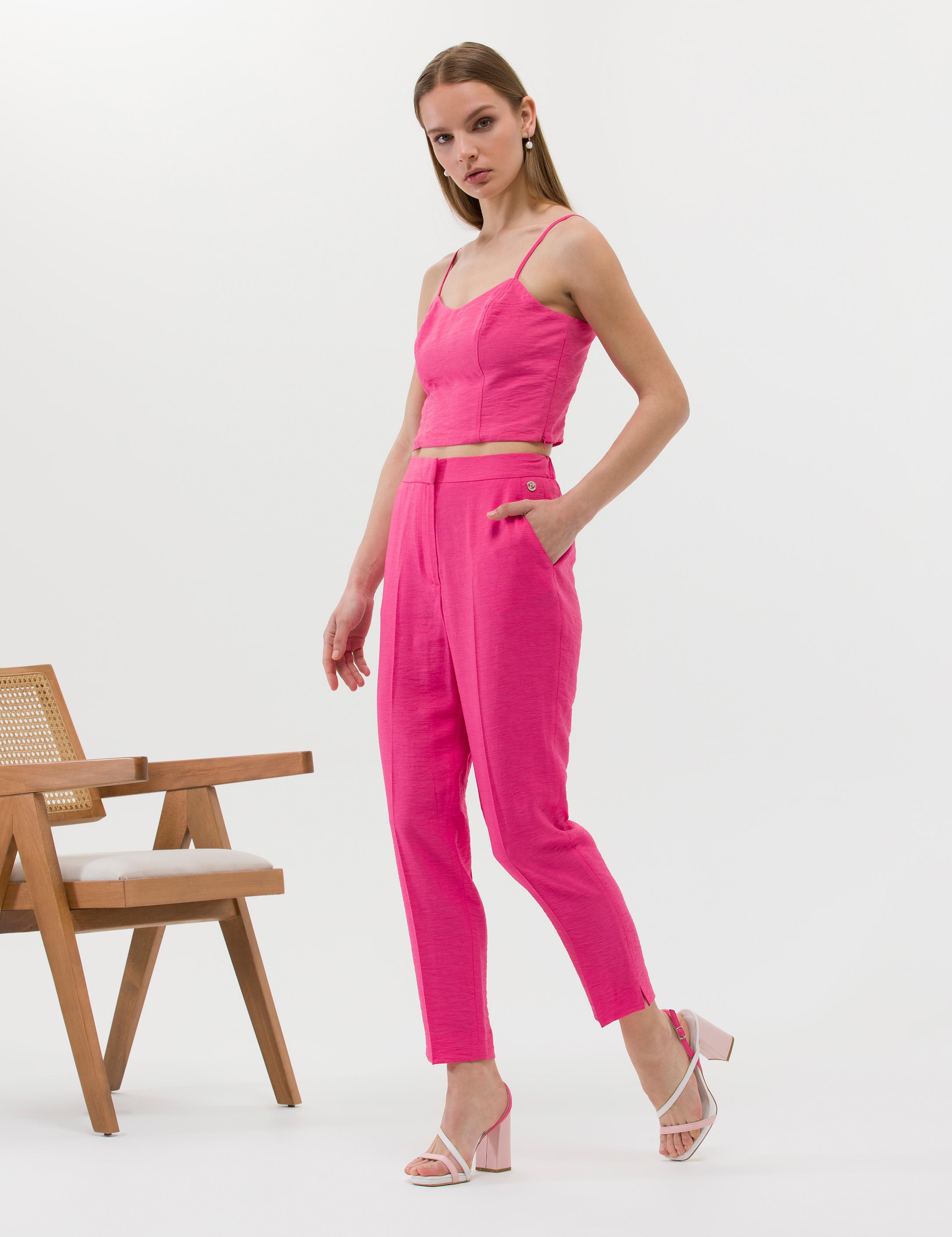 Pembe Crop Top Kolsuz Bluz