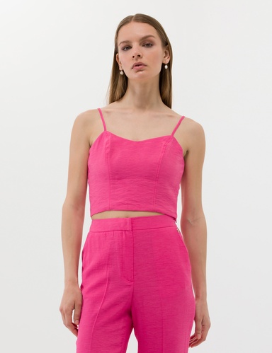 Pembe Crop Top Kolsuz Bluz