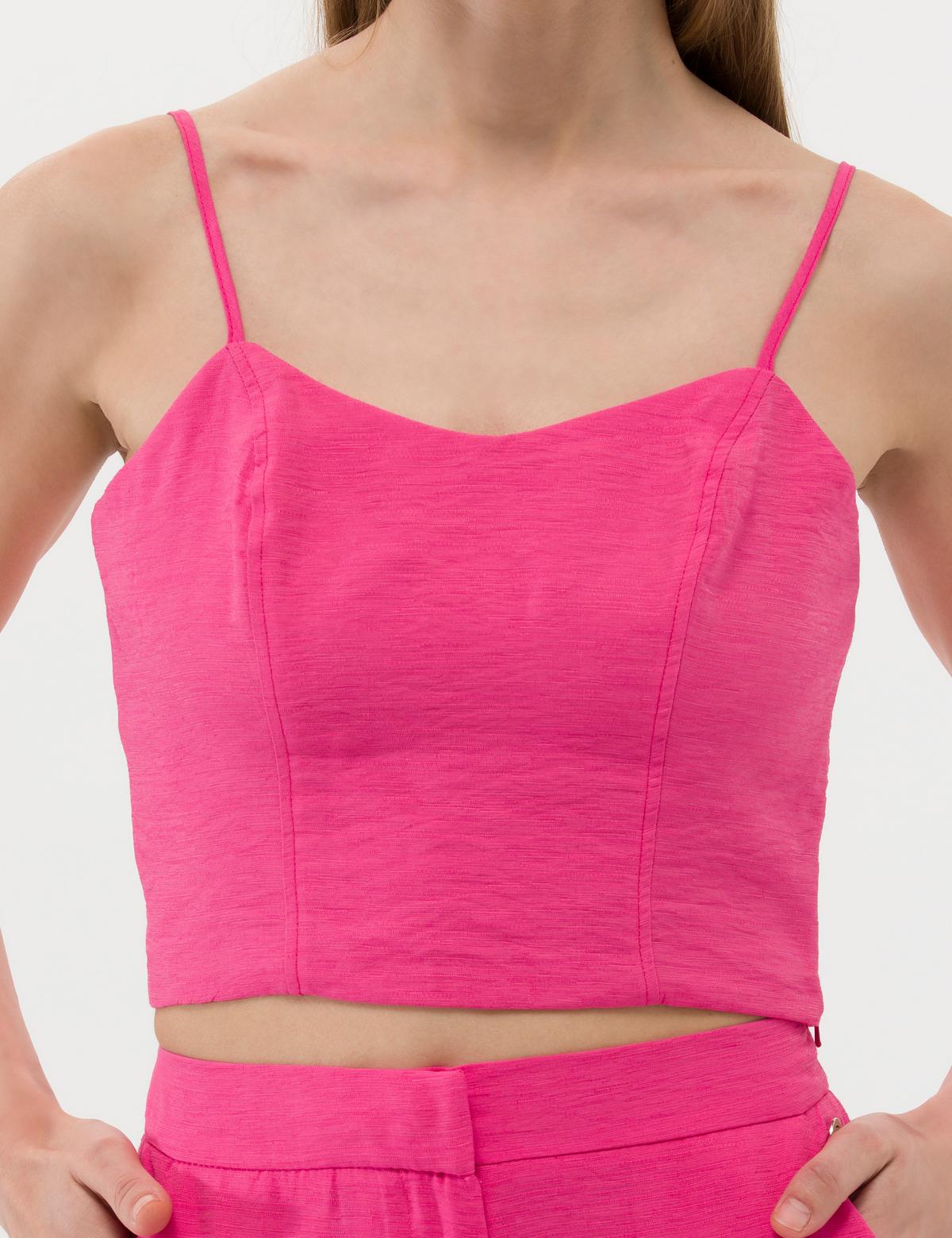 Pembe Crop Top Kolsuz Bluz - 50269351018