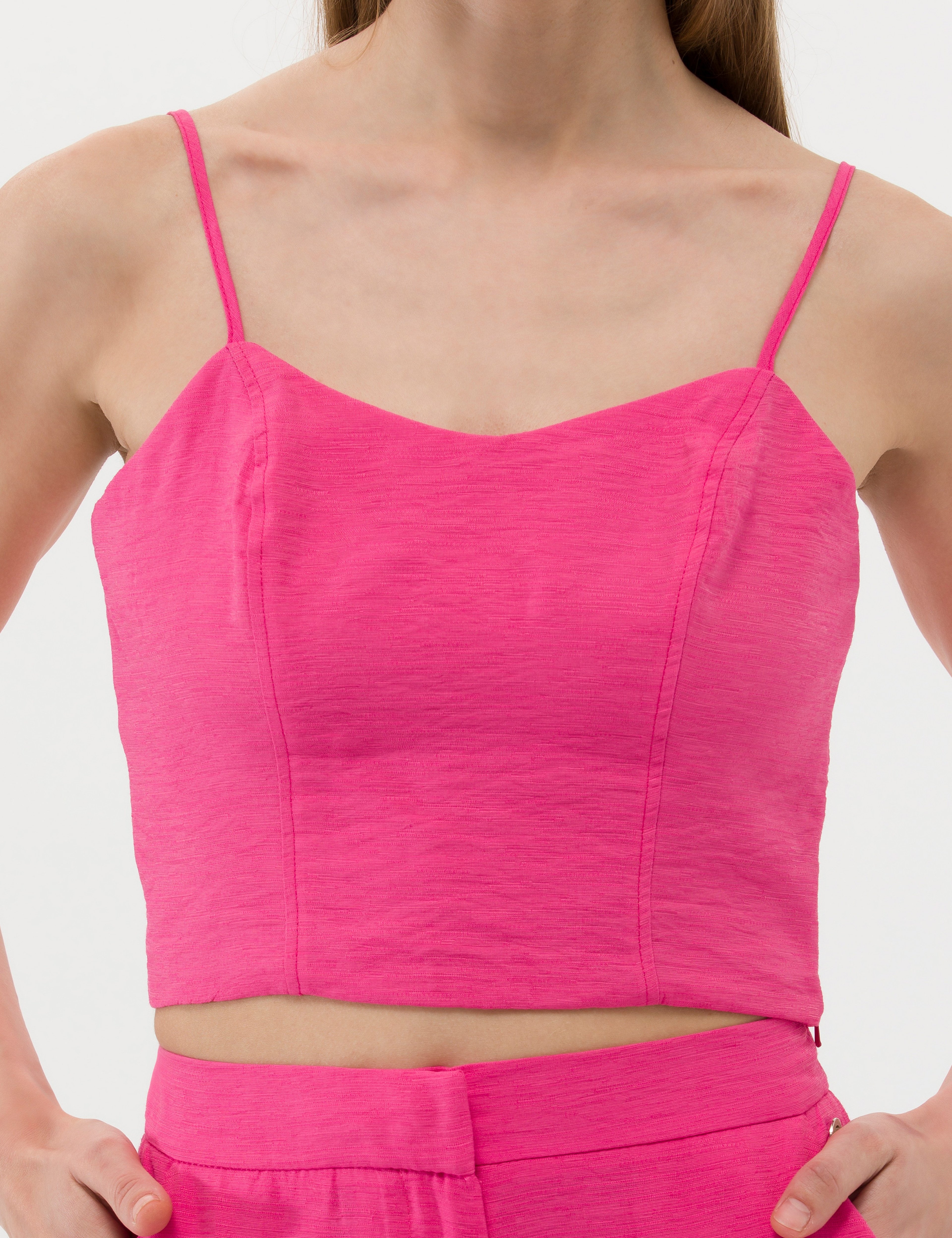 Pembe Crop Top Kolsuz Bluz - Image 6