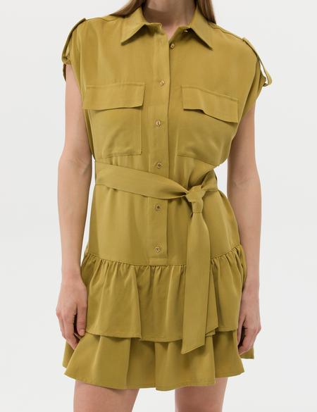 Yeşil Kuşak Detaylı Volanlı Elbise - 50262964018