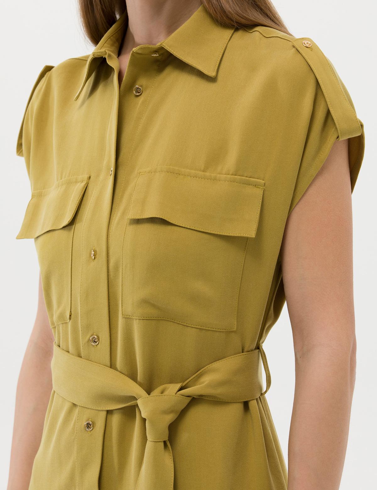 Yeşil Kuşak Detaylı Volanlı Elbise - 50262964018