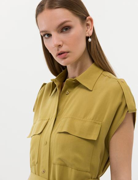 Yeşil Kuşak Detaylı Volanlı Elbise - 50262964018