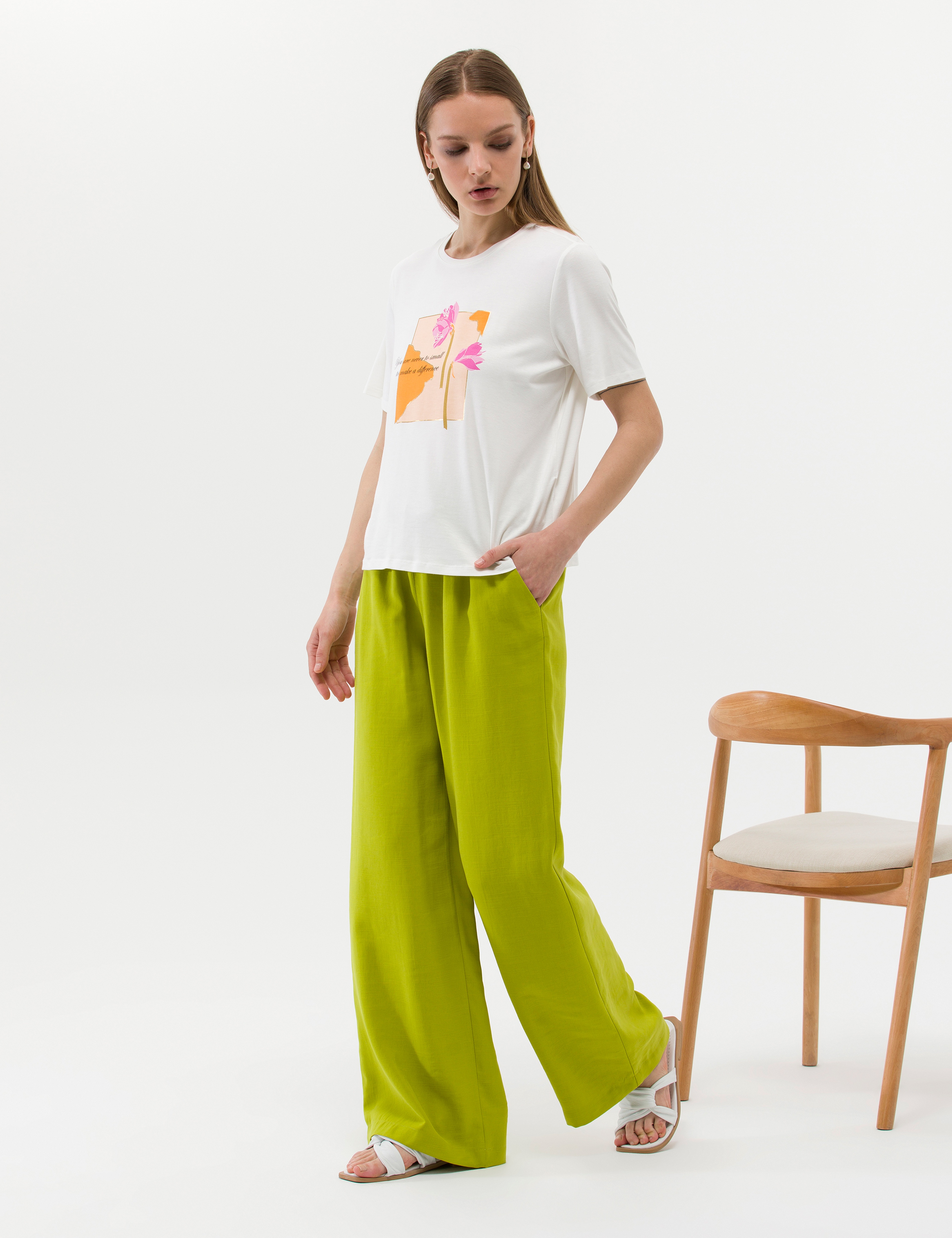 Yeşil Elastik Belli Loose Fit Pantolon - Image 3