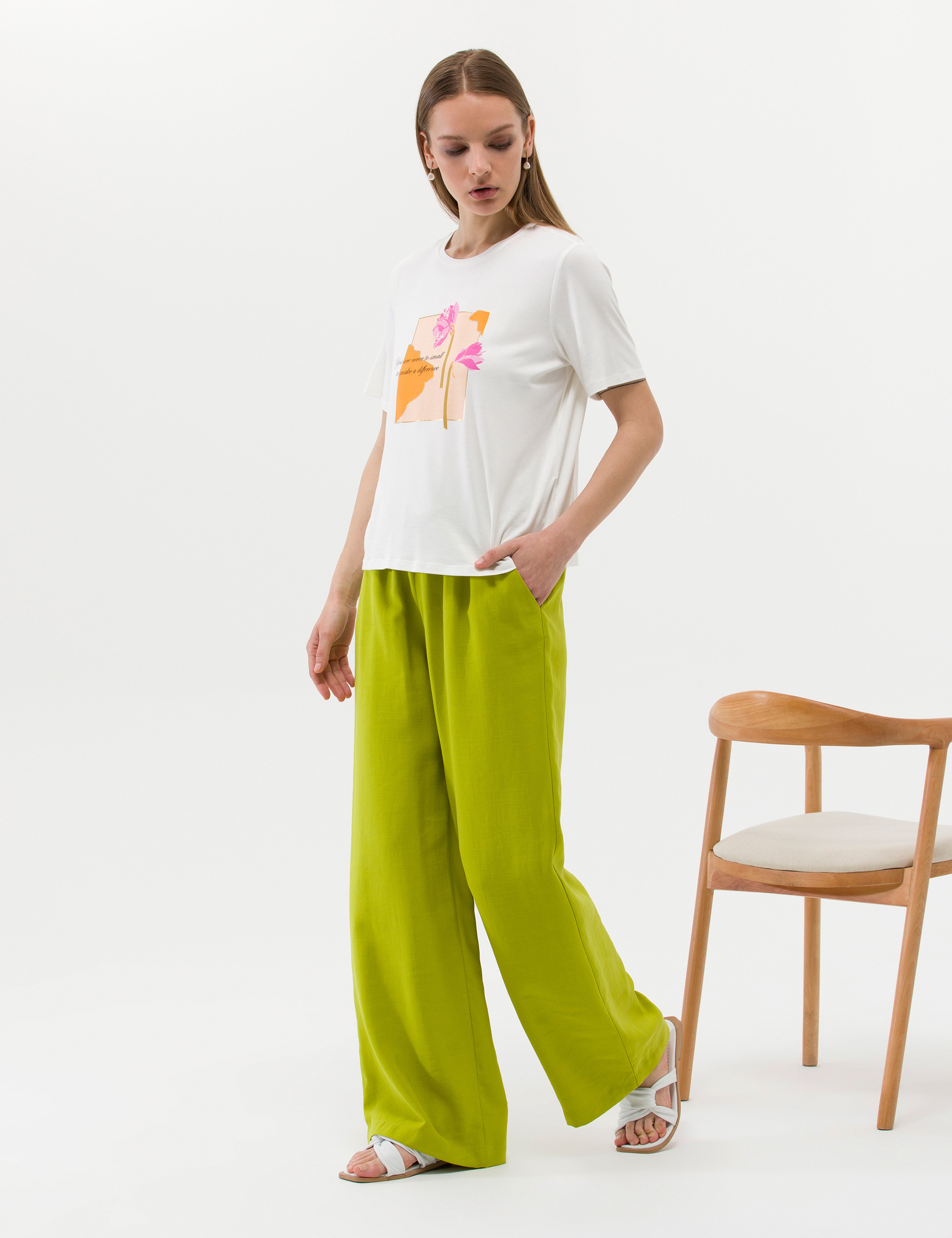 Yeşil Elastik Belli Loose Fit Pantolon