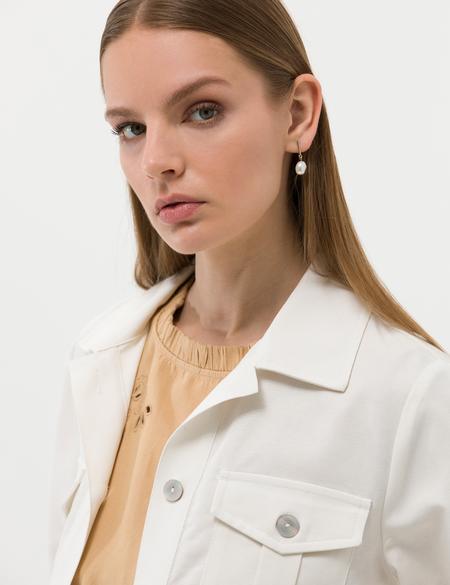 Ekru Keten Karışımlı Crop Ceket - 50263094051