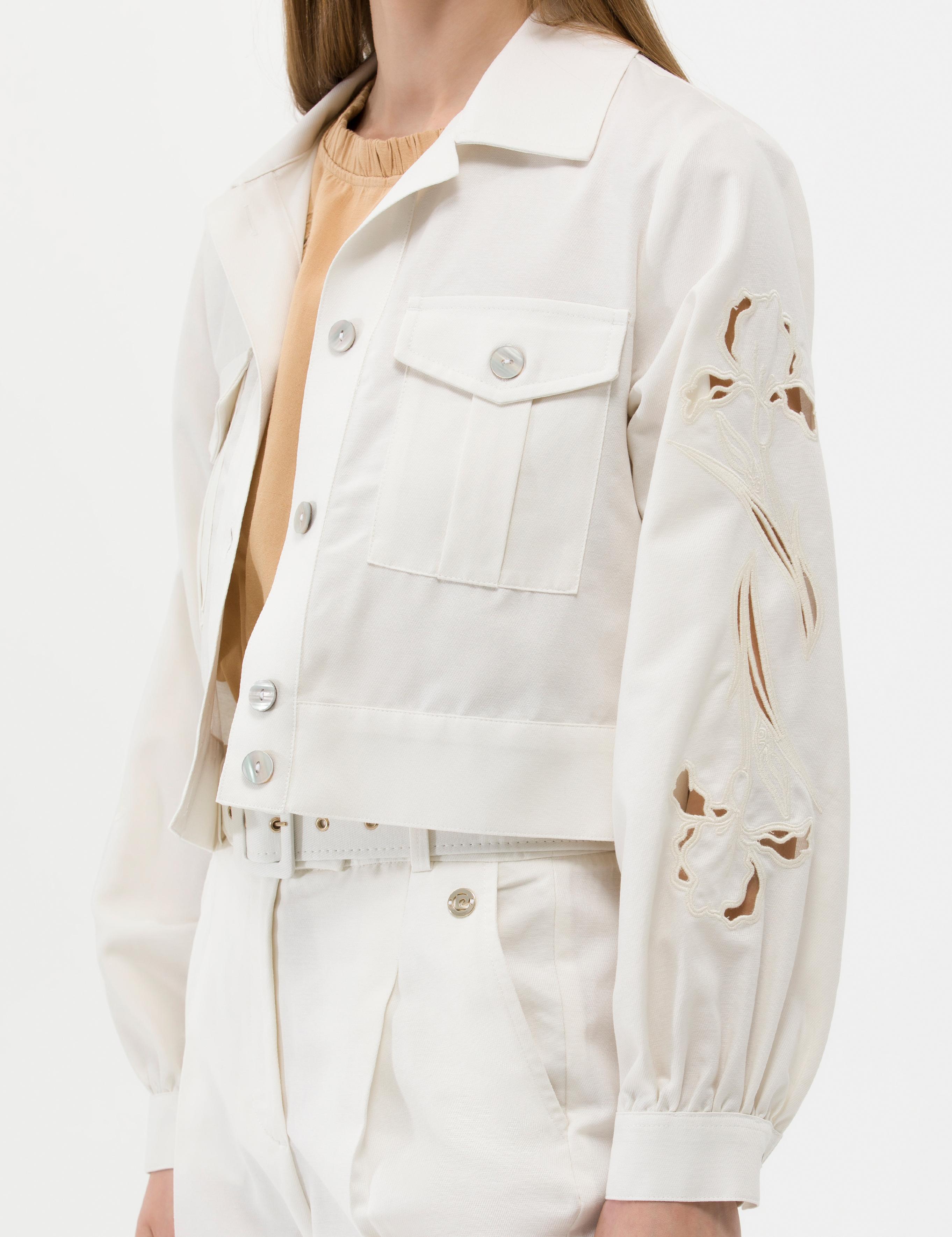 Ekru Keten Karışımlı Crop Ceket