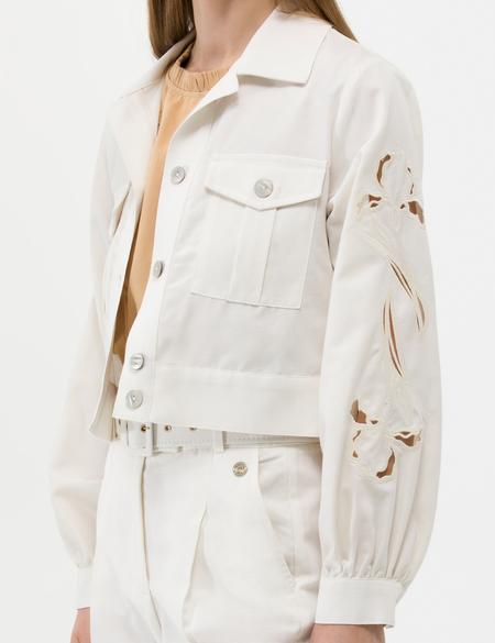 Ekru Keten Karışımlı Crop Ceket - 50263094051