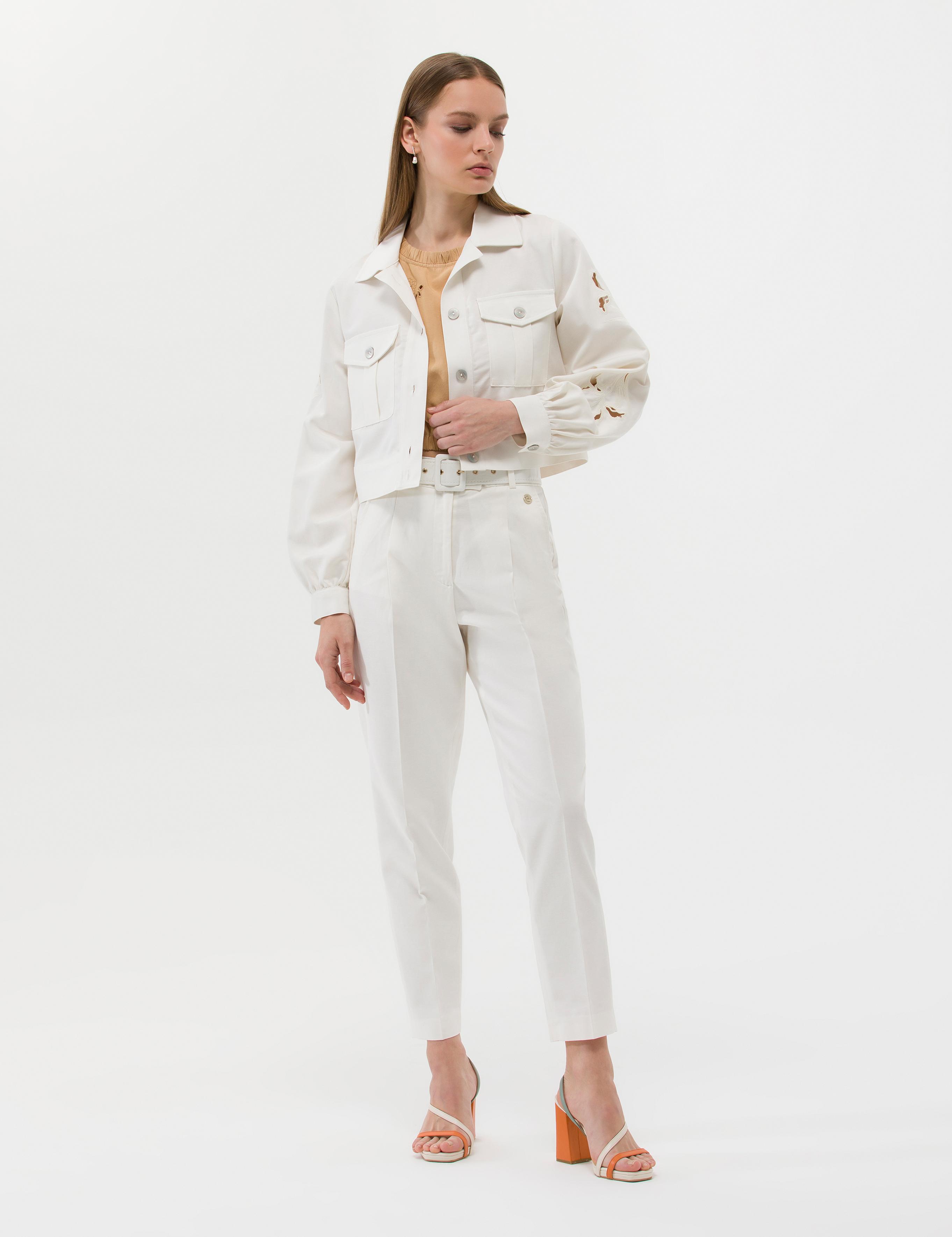 Ekru Keten Karışımlı Crop Ceket