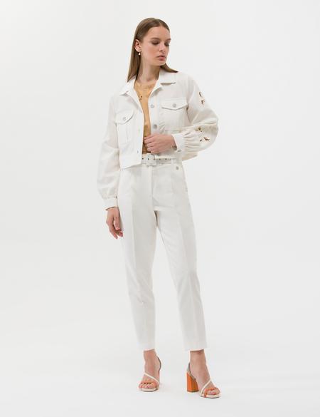 Ekru Keten Karışımlı Crop Ceket - 50263094051