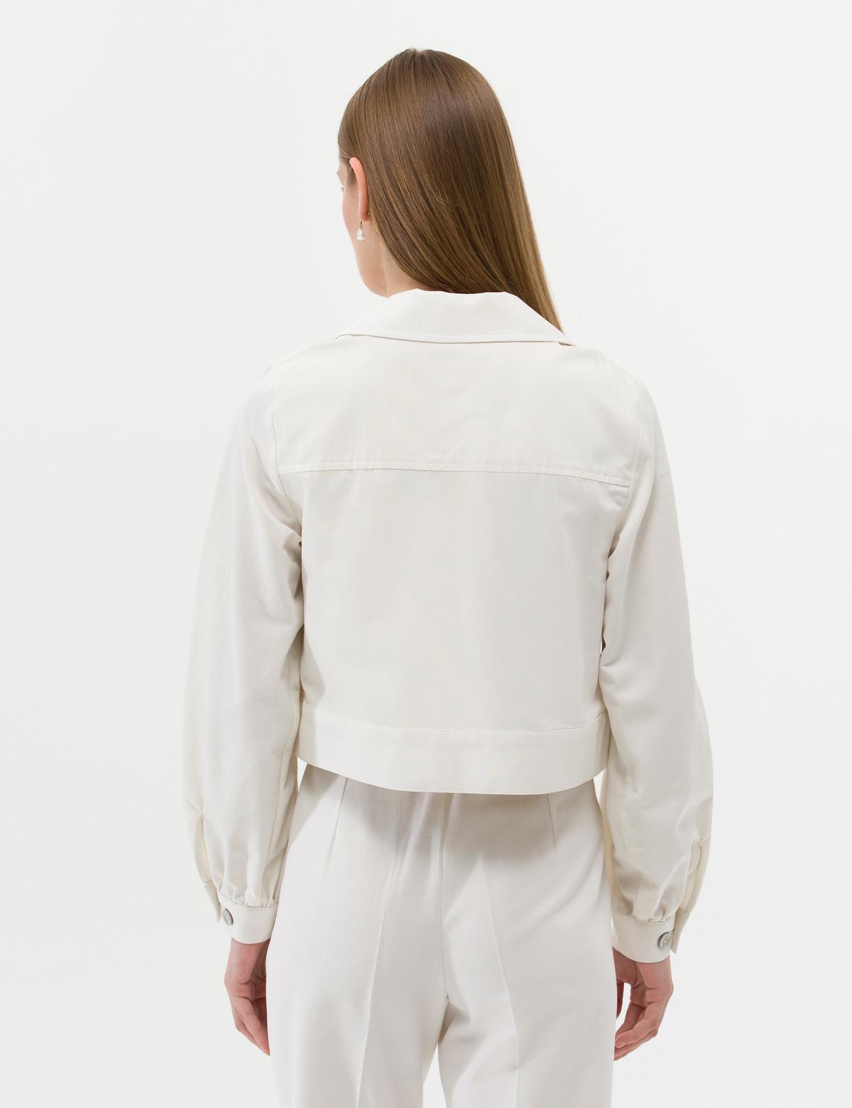 Ekru Keten Karışımlı Crop Ceket - 50263094051